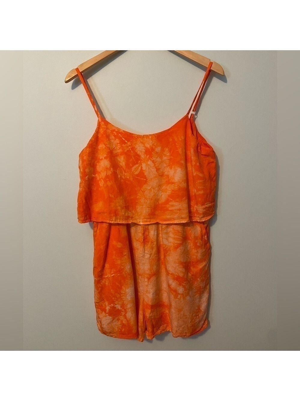 Anthropologie Amadi Emira Tie Dye Layered Romper Orange Size Small